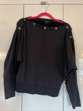 Stella & Dot Black Off-the-Shoulder Sweater with Gold Buttons